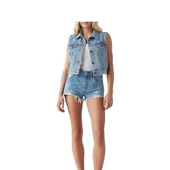 Levi’s 501 ButtonFly Denim Cut Off Shorts Blue Size 29 Festival Boho Hippie Cute - Picture 1 of 15